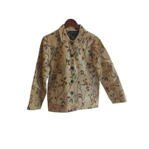 Jane Ashley Clothing Women's S Gold Tan Button Up Corduroy Carpet Floral Jacket
